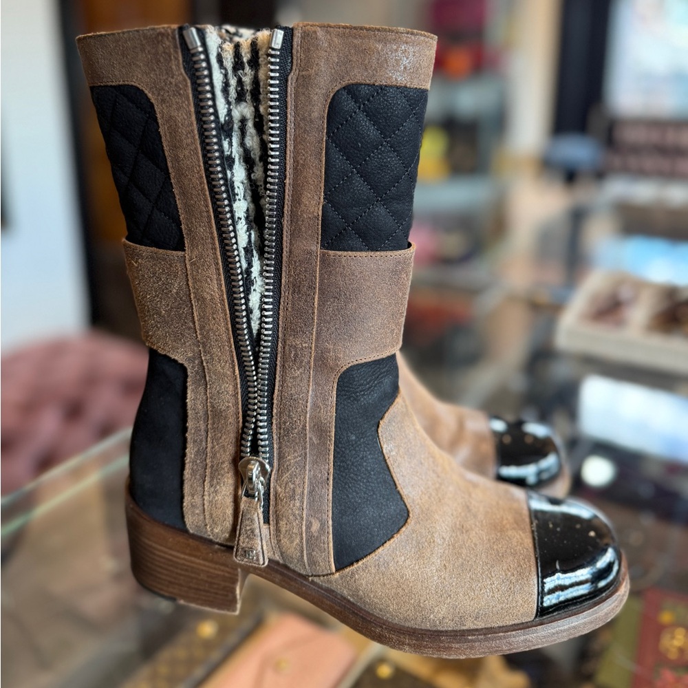 Chanel boots tweed leather zip 39